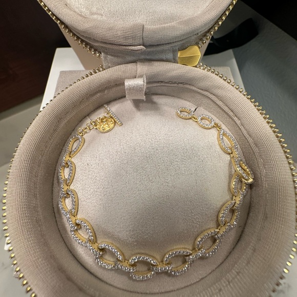 Freida Rothman Jewelry - Freida Rothman Sterling Silver With Pave and Gold Overlay toggle tennis bracelet